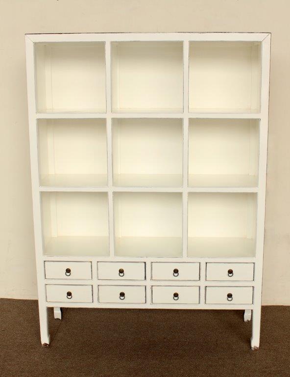White 8 Drawer 3 Shelf Book Cabinet